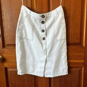 Eight Paris 100% Linen Cream Pencil Button Skirt - Size M